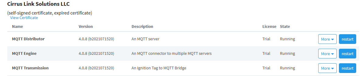 Figure 6: Installed MQTT Modules in Ignition