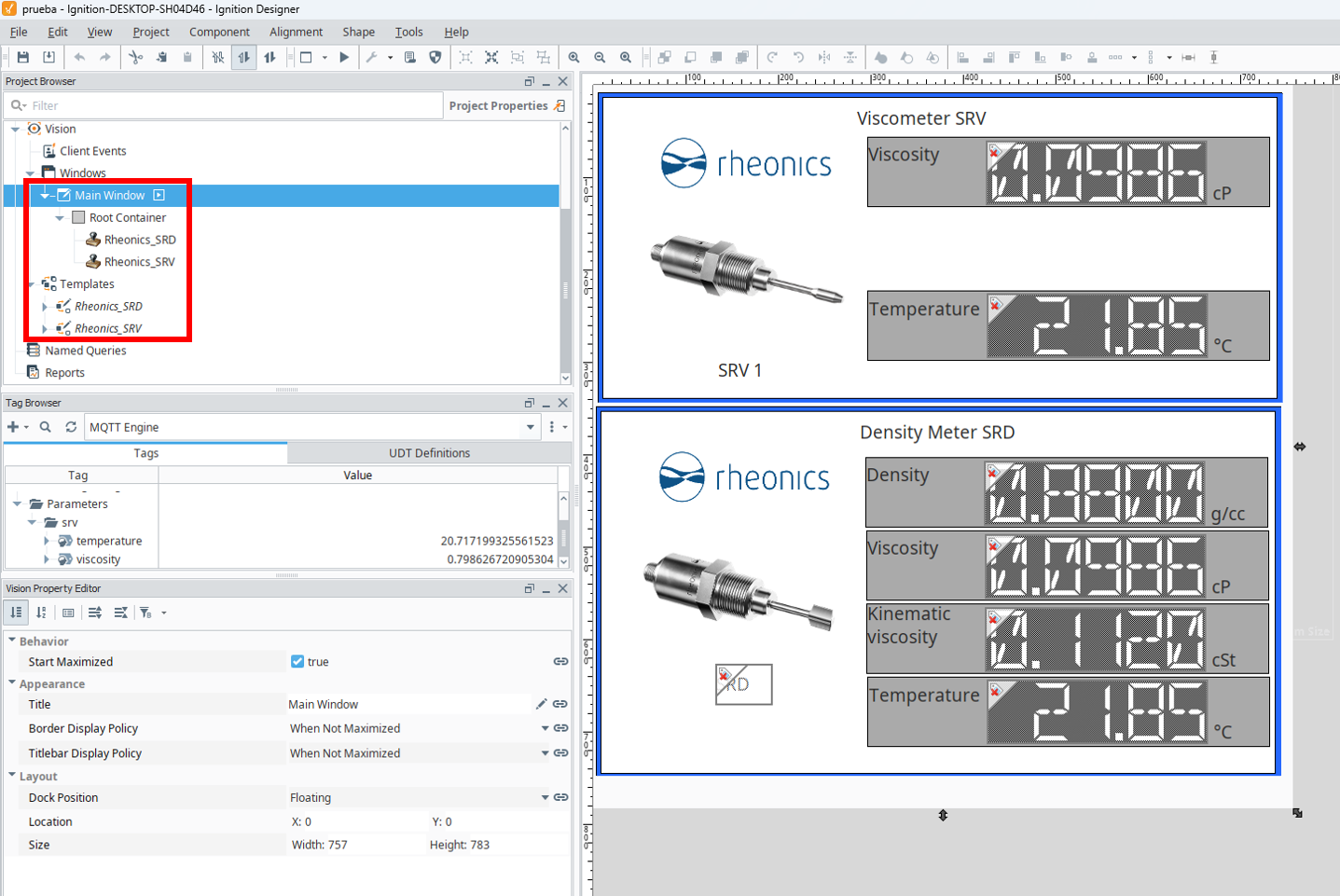 Figure 29: Window and Templates on Ignition Designer