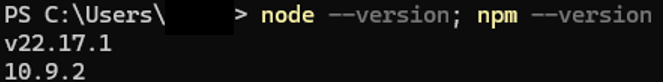 Figure 2: Verifying Node.js and npm installation