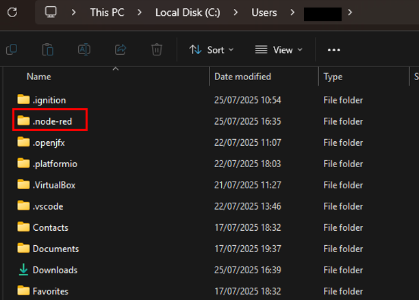 Figure 3: .node-red Folder created successfully