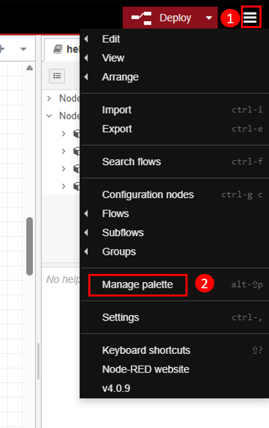 Figure 7: Manage palette on Node-RED editor