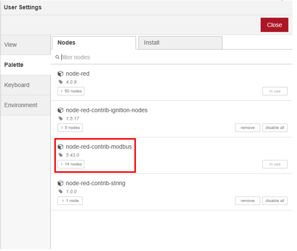 Figure 10: Installed modules on the Nodes Tab