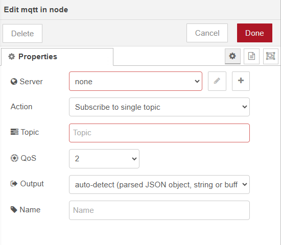 Figure 16: MQTT-in node configuration