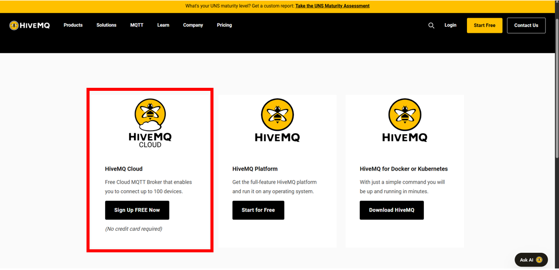 Figure 2: HiveMQ product selection