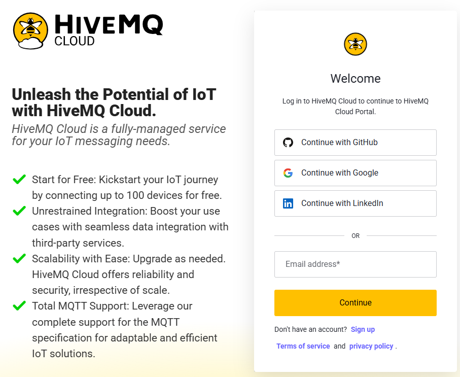 Figure 3: HiveMQ Cloud Sign-up Page