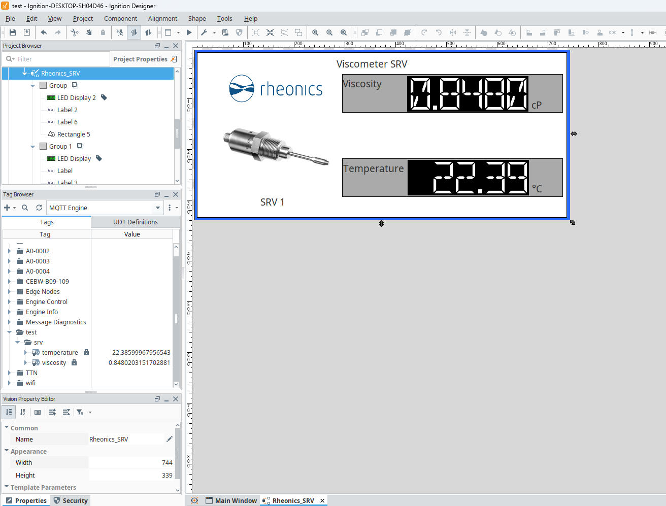 Figure 1: Visualization of sensor parameter through Ignition Designer
