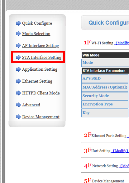 Figure 6: STA Interface Setting section 