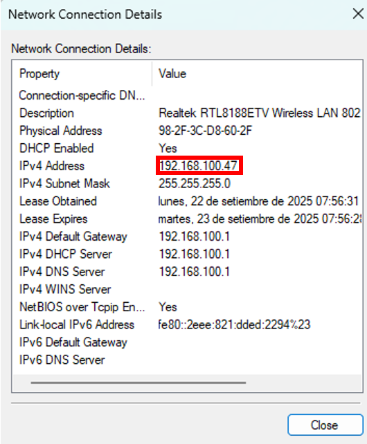 Figure 13: Wi-Fi Network Connection Details