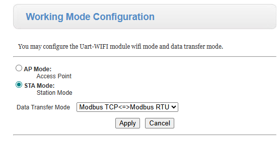 Figure 16: Working Mode Configuration as STA