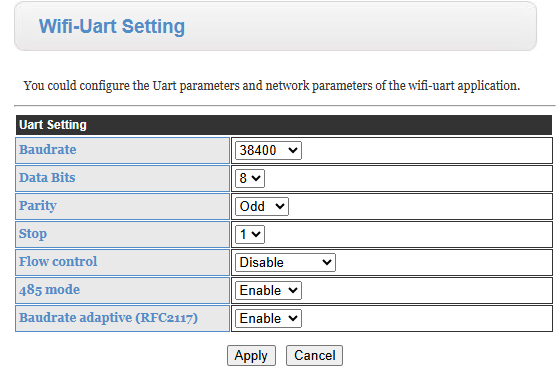 Figure 20: Serial communication parameters