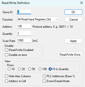 Figure 27: Read/Write Definition section