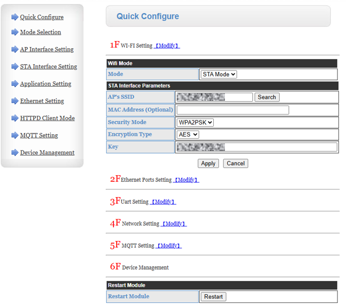 Figure 18: Remote access to the configuration page using STA
