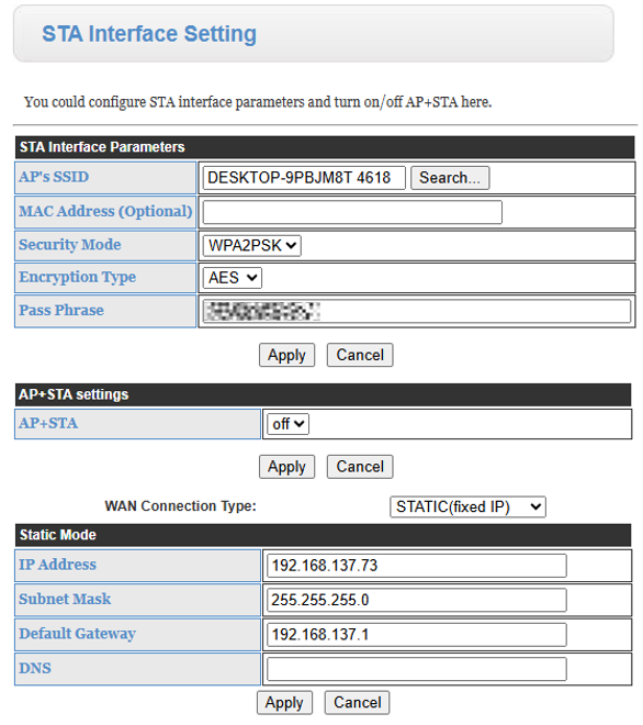 Figure 2: STA network configuration