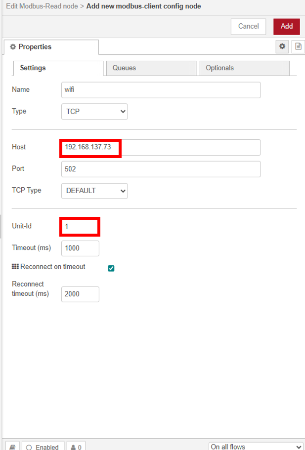 Figure 4: modbus-client configuration
