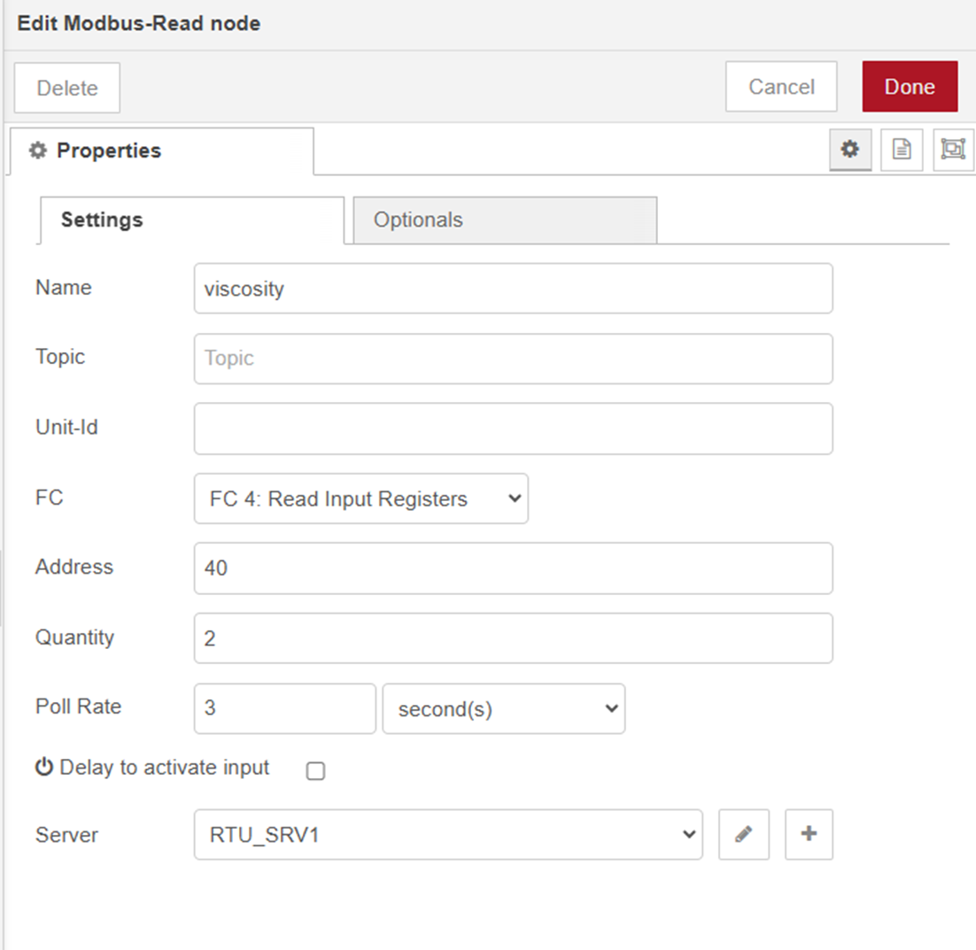 Figure 4: Modbus-Read node configuration