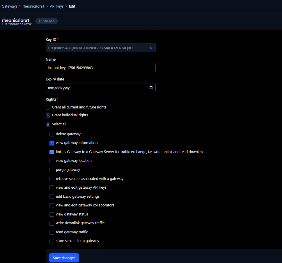 Figure 10: LNS key configuration