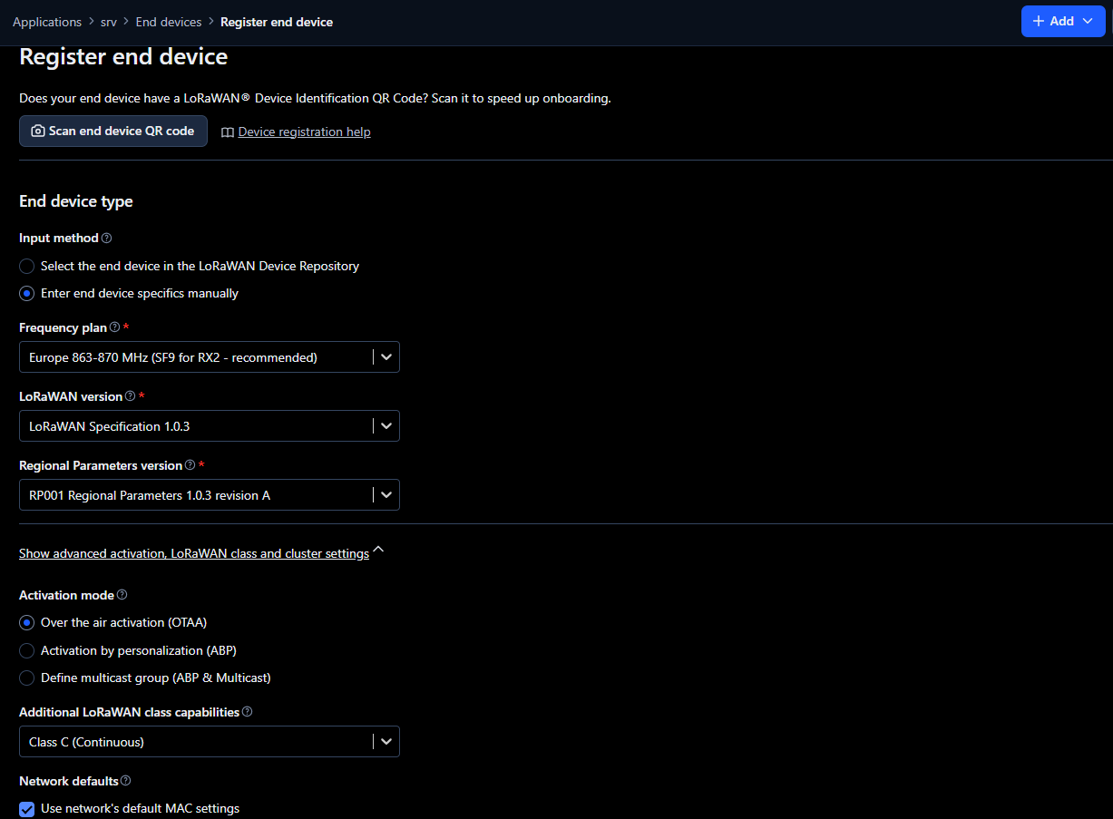 Figure 5: End device configuration