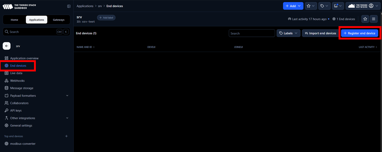Figure 4: End device registration