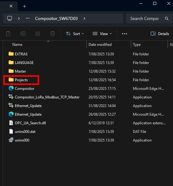 Figure 16: Projects folder