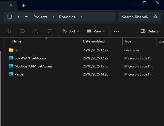 Figure 17: Rheonics projects folder