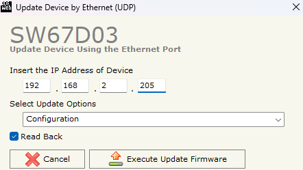 Figure 21: Update Device by Ethernet with default IP