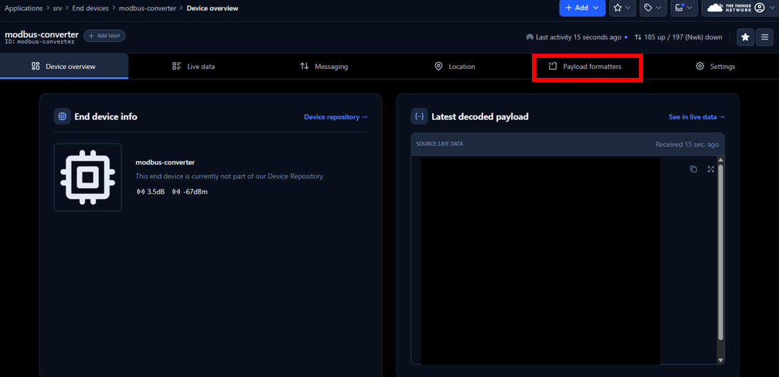 Figure 25: Payload formatters