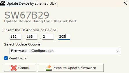 Figure 16: Update Device by Ethernet with default IP