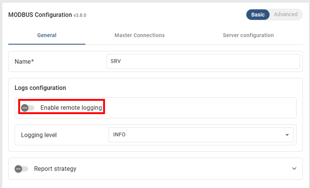 Figure 11: Logs configuration.