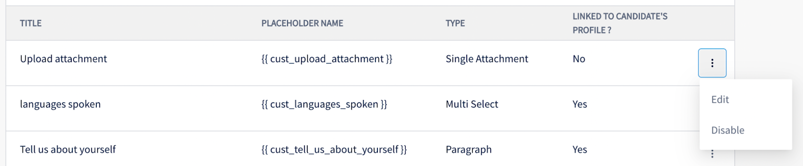 Managing custom application field