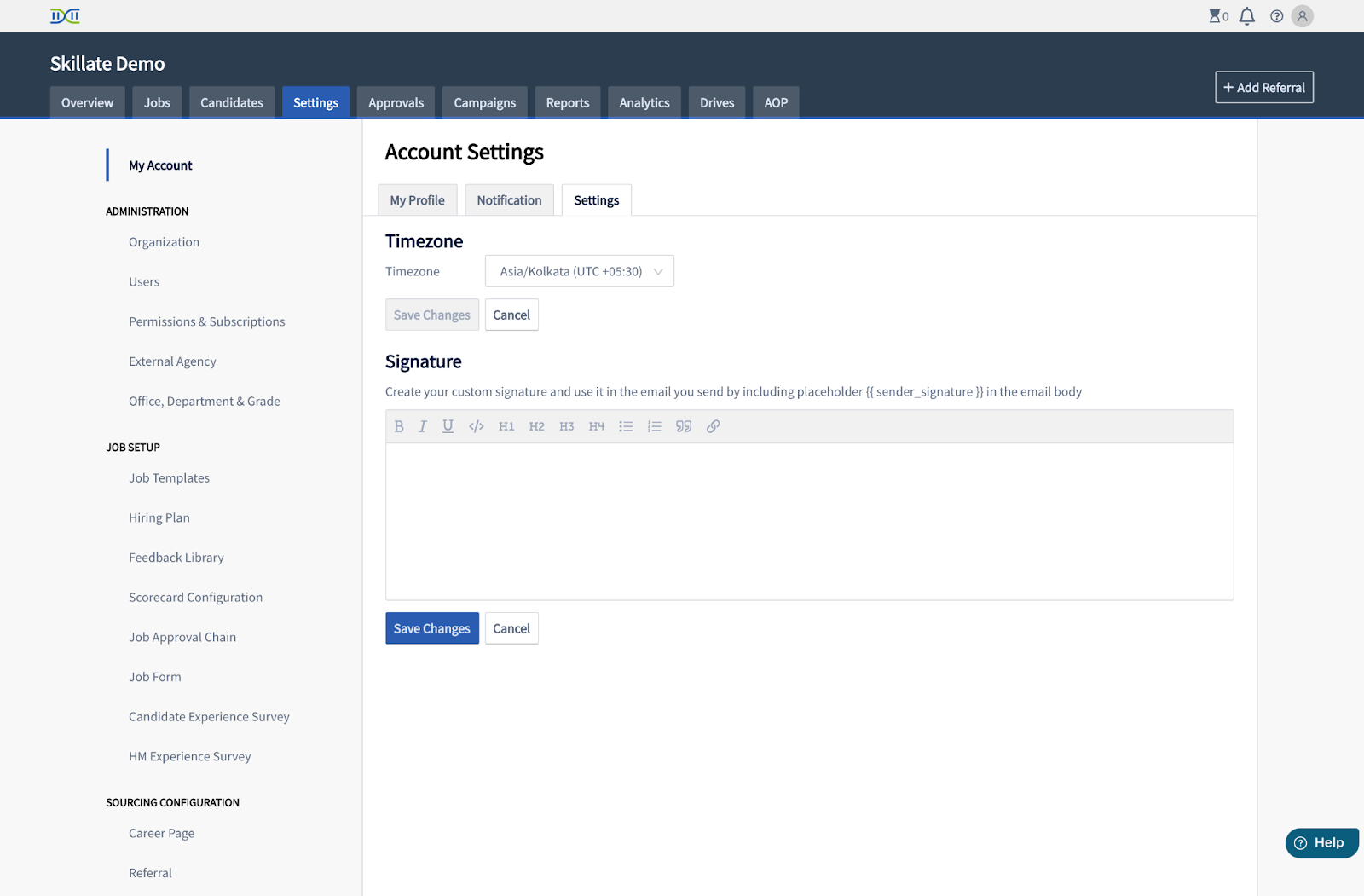 Manage timezone and signature