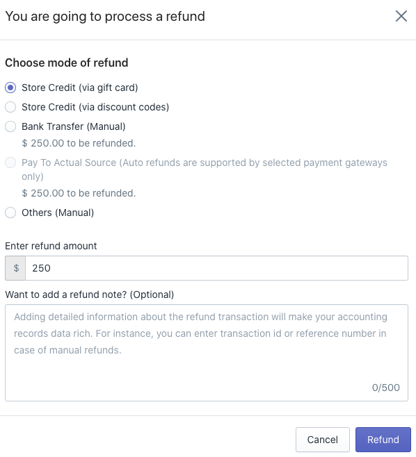 Refund mode on Return Prime