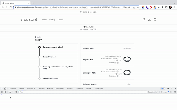 Get access to order details on request tracking page of Return Prime