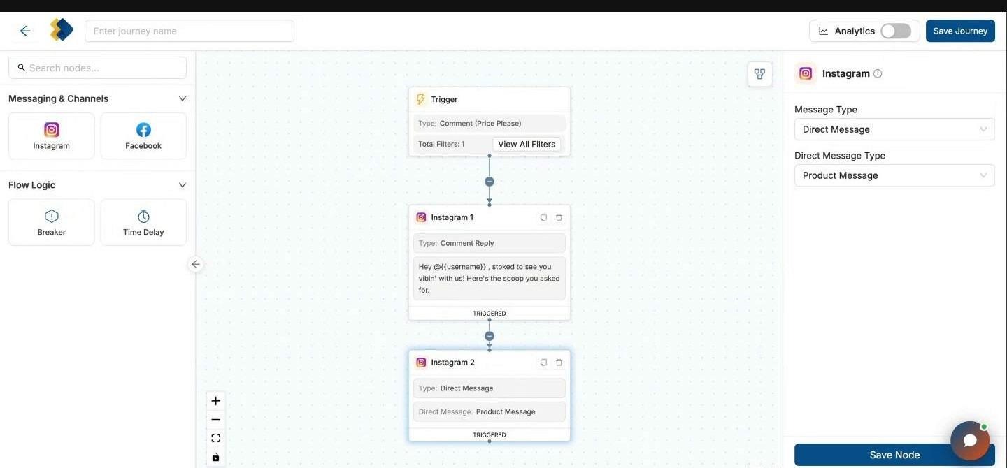 Trigger and response node configuration