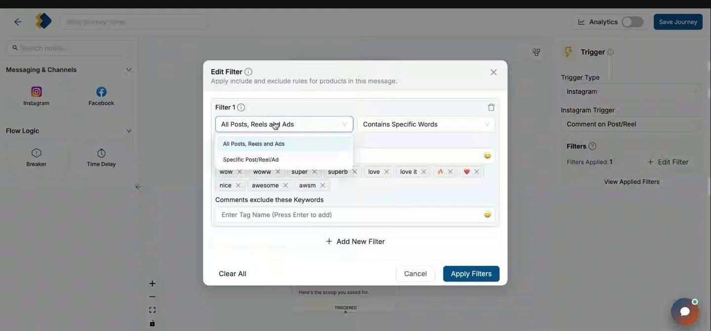 Edit Filter keyword configuration