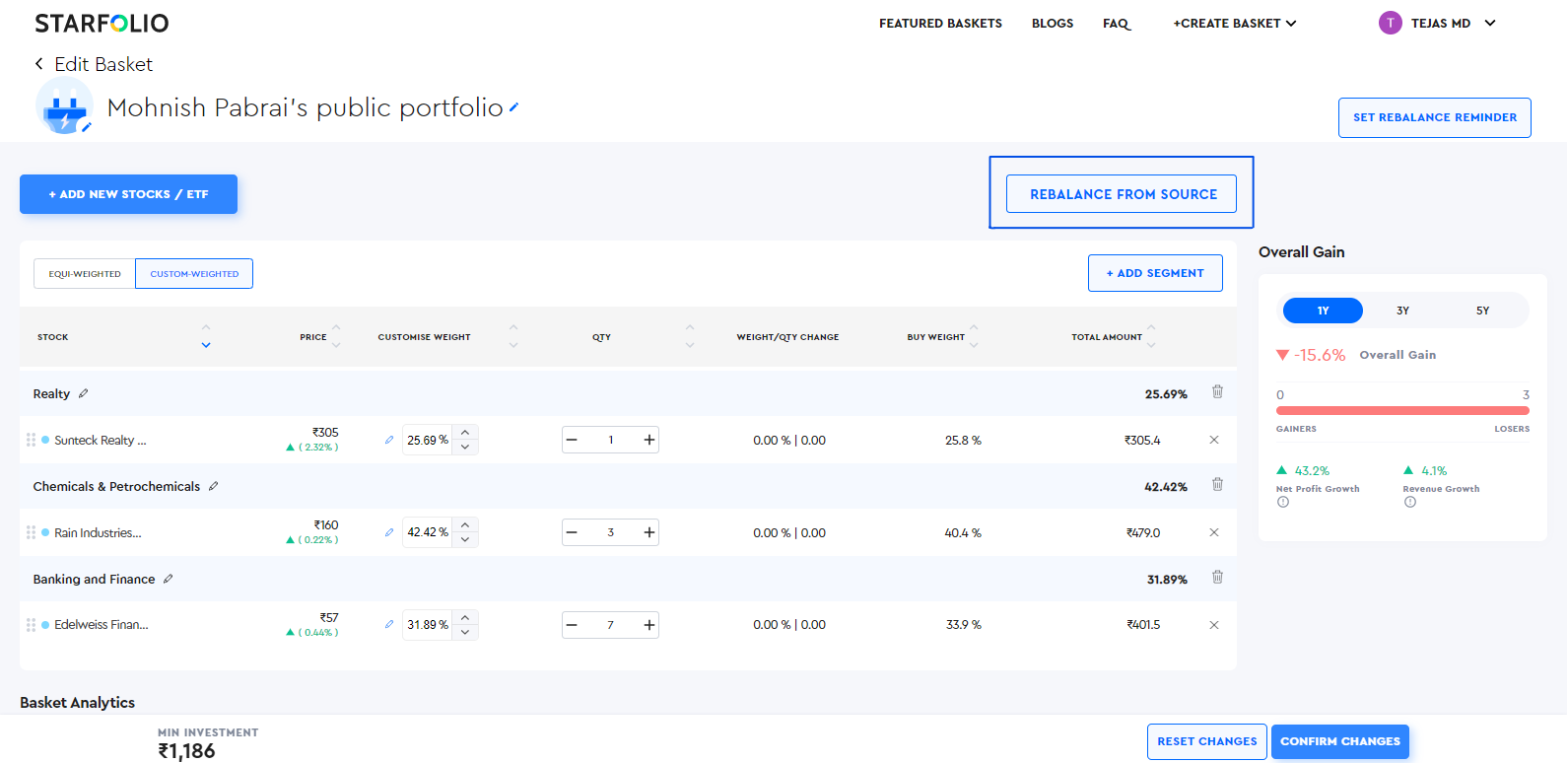 preview rebalancing basket