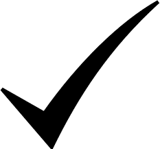 A black check mark on a white background Description automatically generated