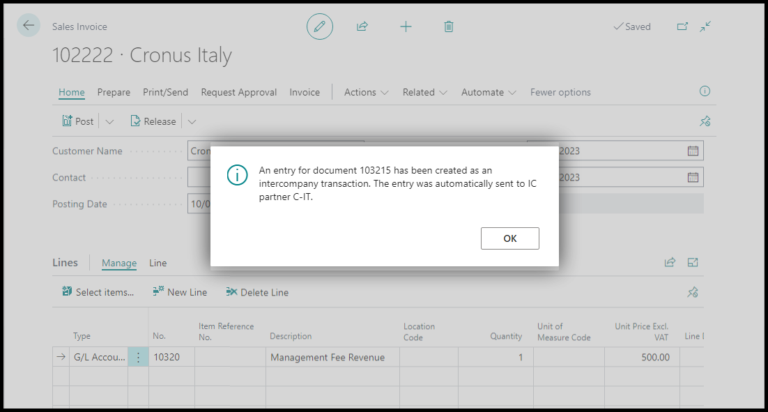 Intercompany Transaction - Sales Invoice