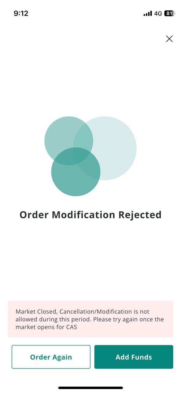 Order Modification rejected