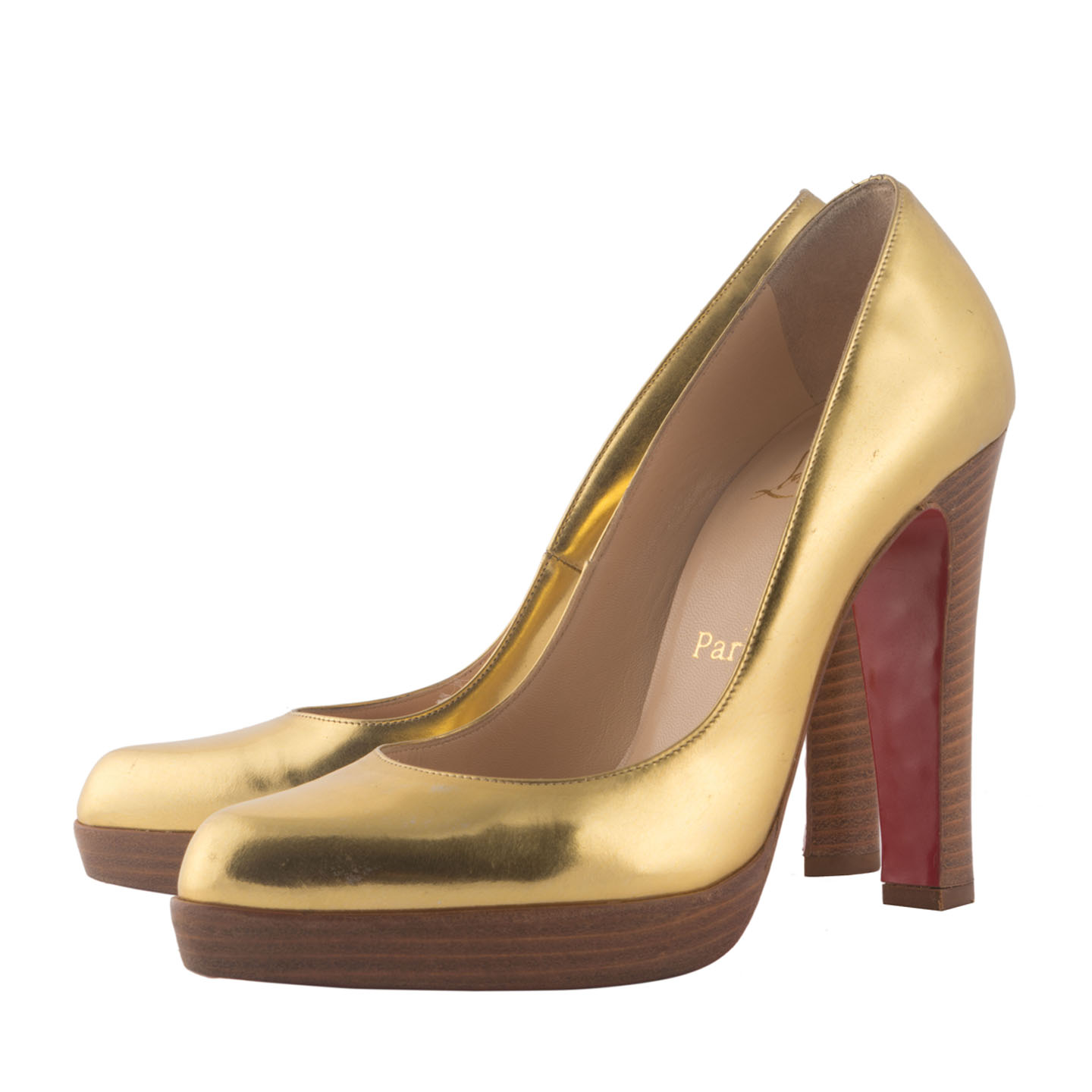 Christian Louboutin Gold Lame Leather Pumps, Size 38.5 Christian Louboutin Gold Lame Leather Pumps, Size 38.5