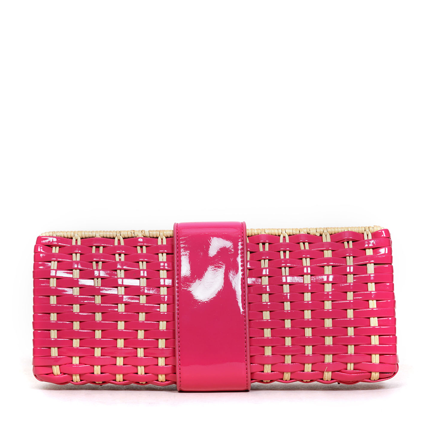 Tory Burch Fuchsia Patent And Straw Clutch LabelCentric
