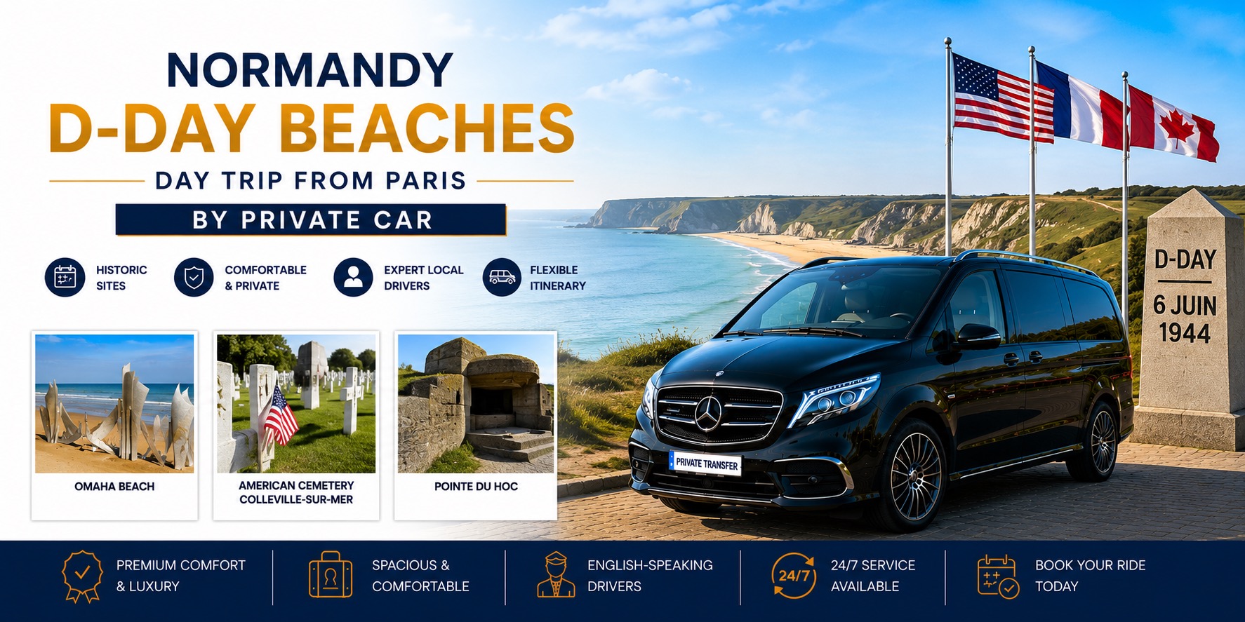 Normandy D-Day Beaches Day Trip from Paris by Private Car