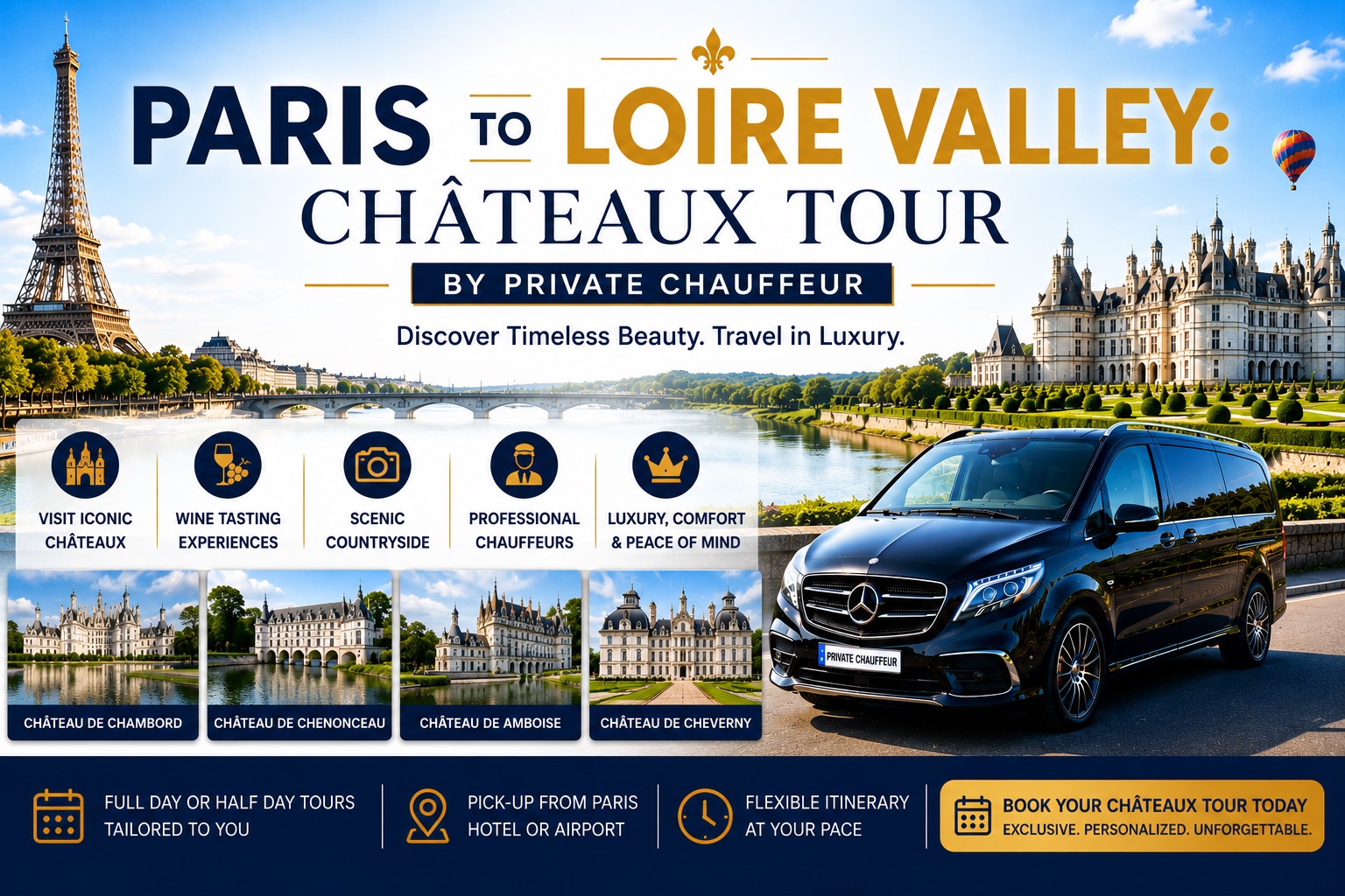 Paris to Loire Valley: Châteaux Tour by Private Chauffeur