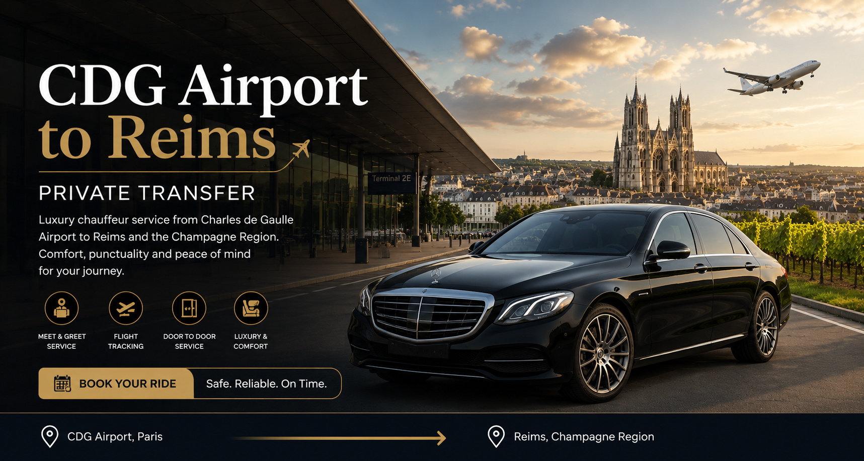 CDG Airport to Reims — Private Transfer with Luxury Chauffeur