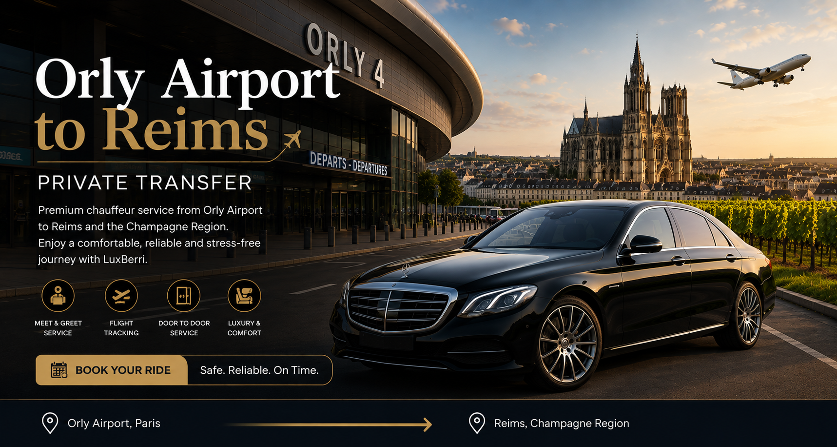 Orly Airport to Reims — Private Transfer with Luxury Chauffeur