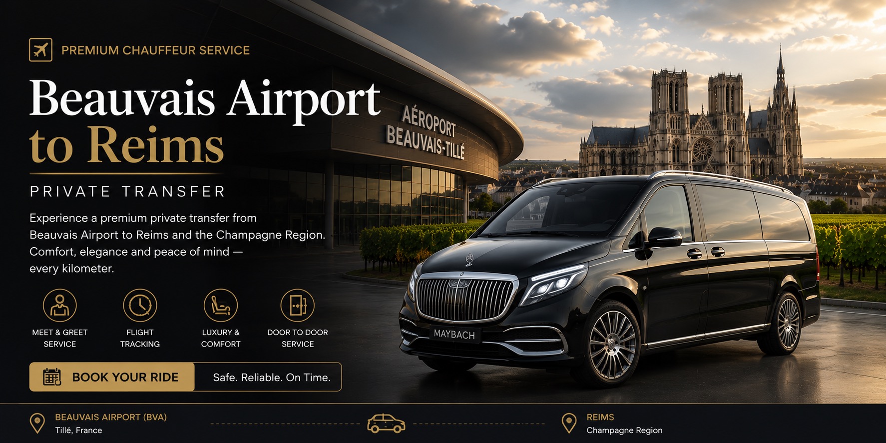 Beauvais Airport to Reims — Private Transfer with Luxury Chauffeur