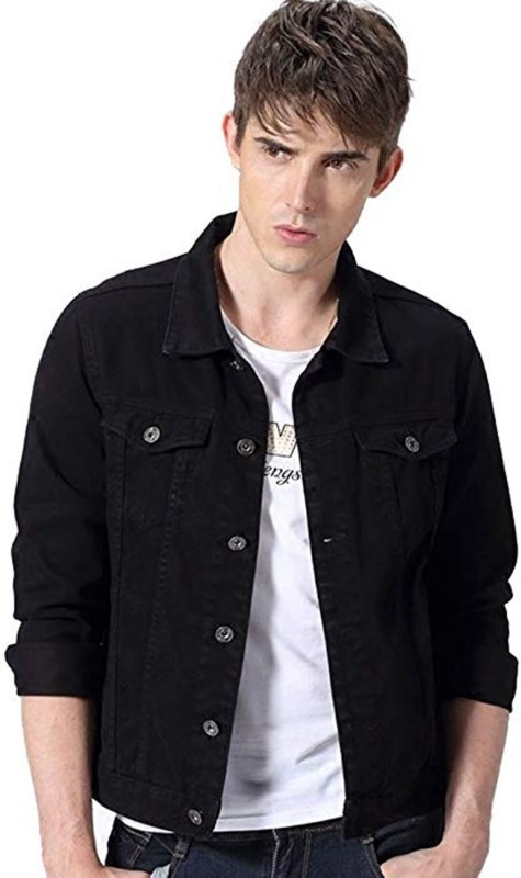 full sleeve solid men's denim jacket
