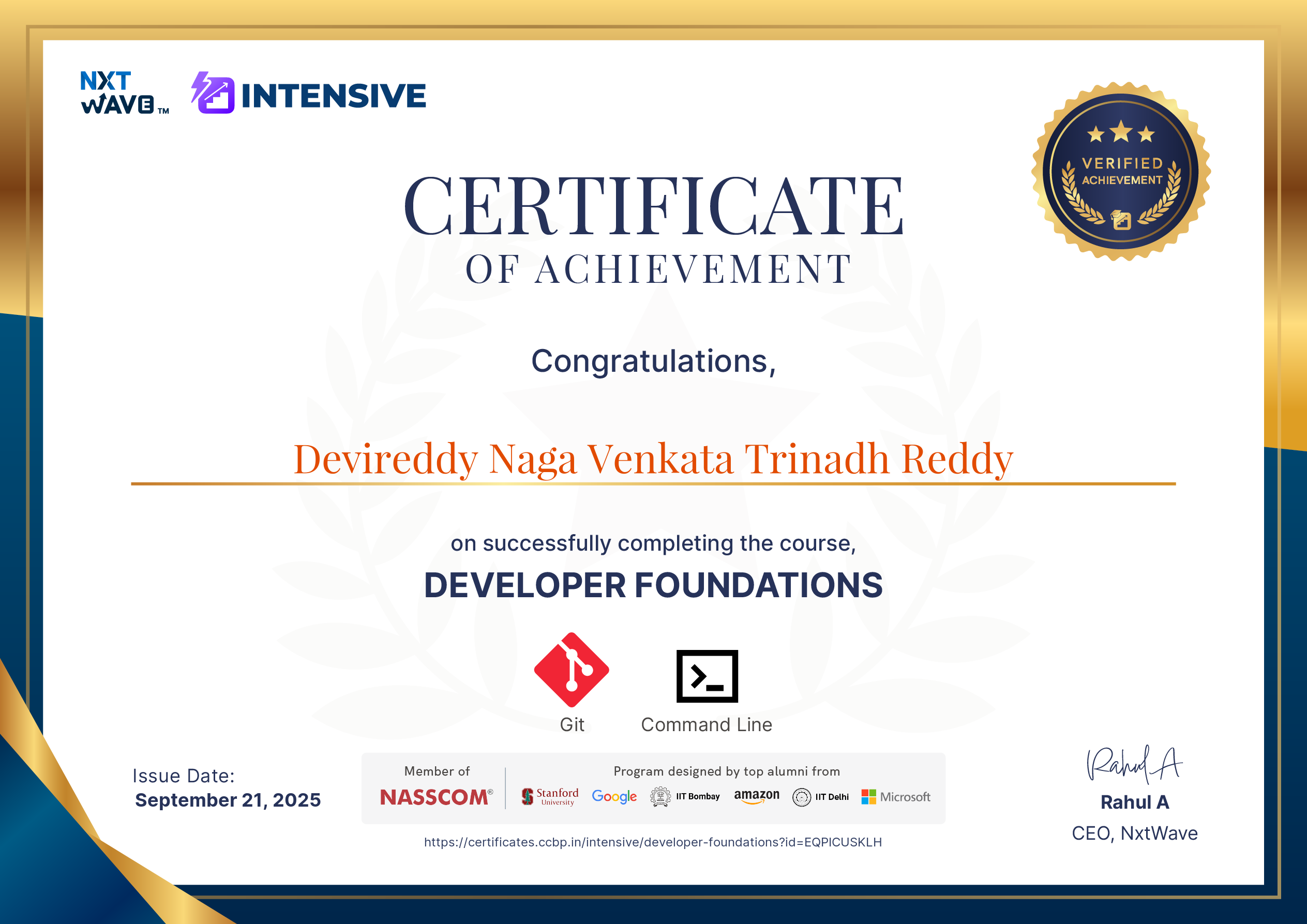 Trinadh Reddy Naga Venkata Trinadh Reddy Devireddy - Fellow at NxtWave’s CCBP 4.0 ...
