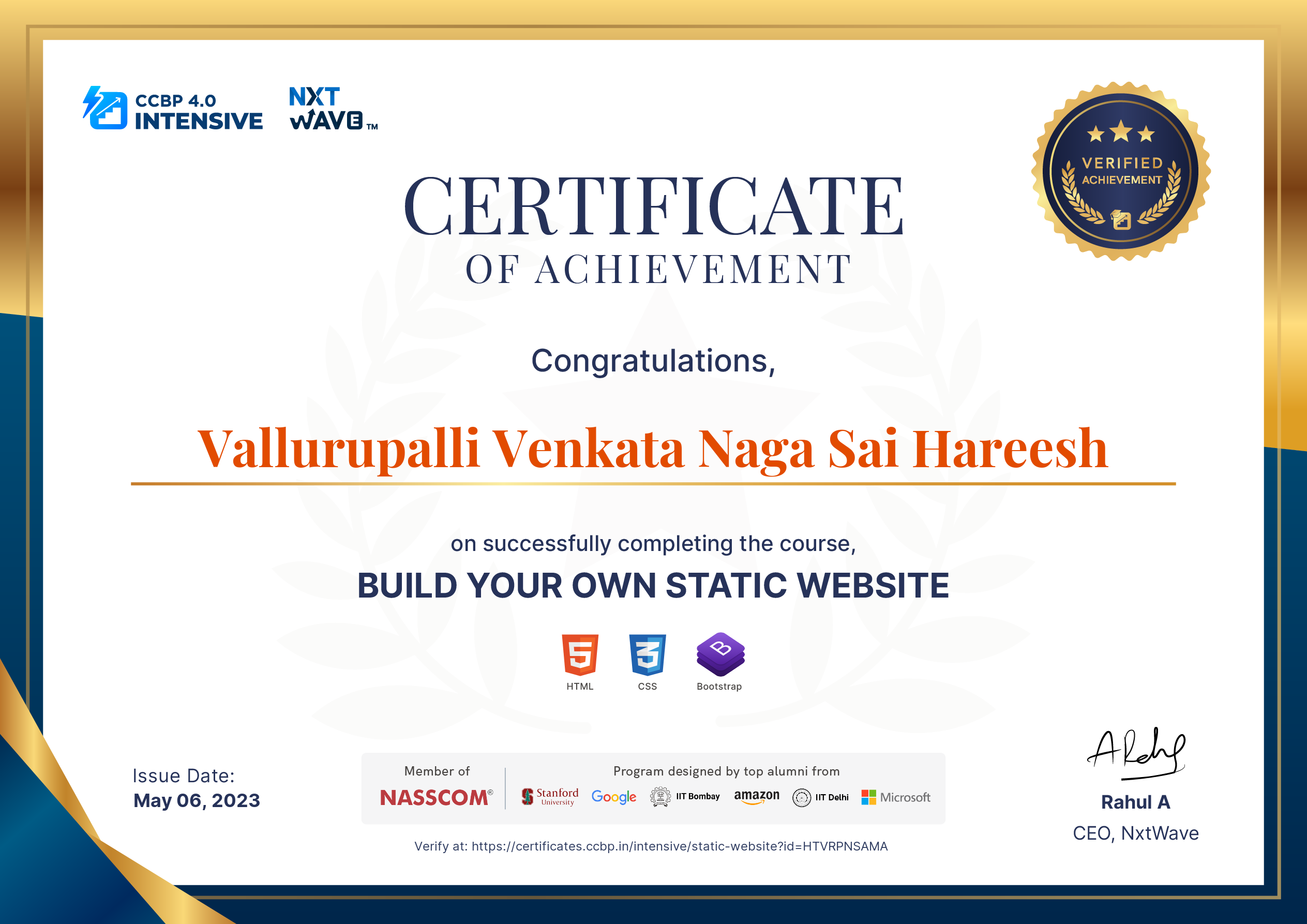 Hareesh Vallurupalli - Full Stack Developer Trainee| CCBPian at NxtWave ...