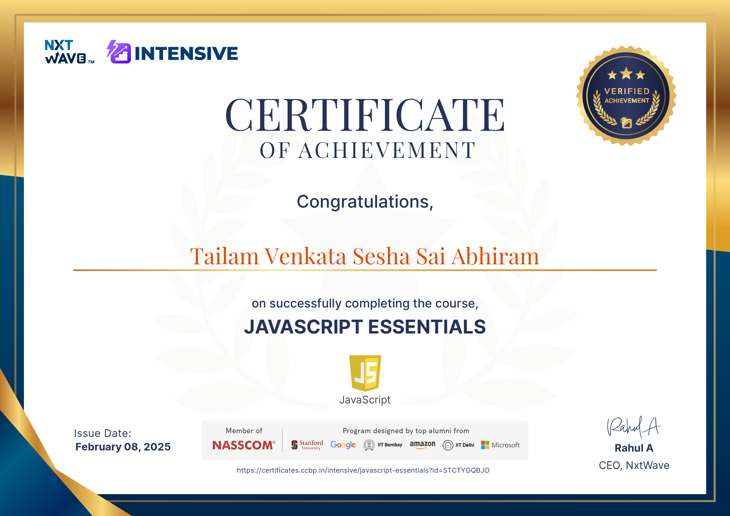 TAILAM VENKATA SESHA SAI ABHIRAM - Aspiring JAVA Full Stack Developer ...