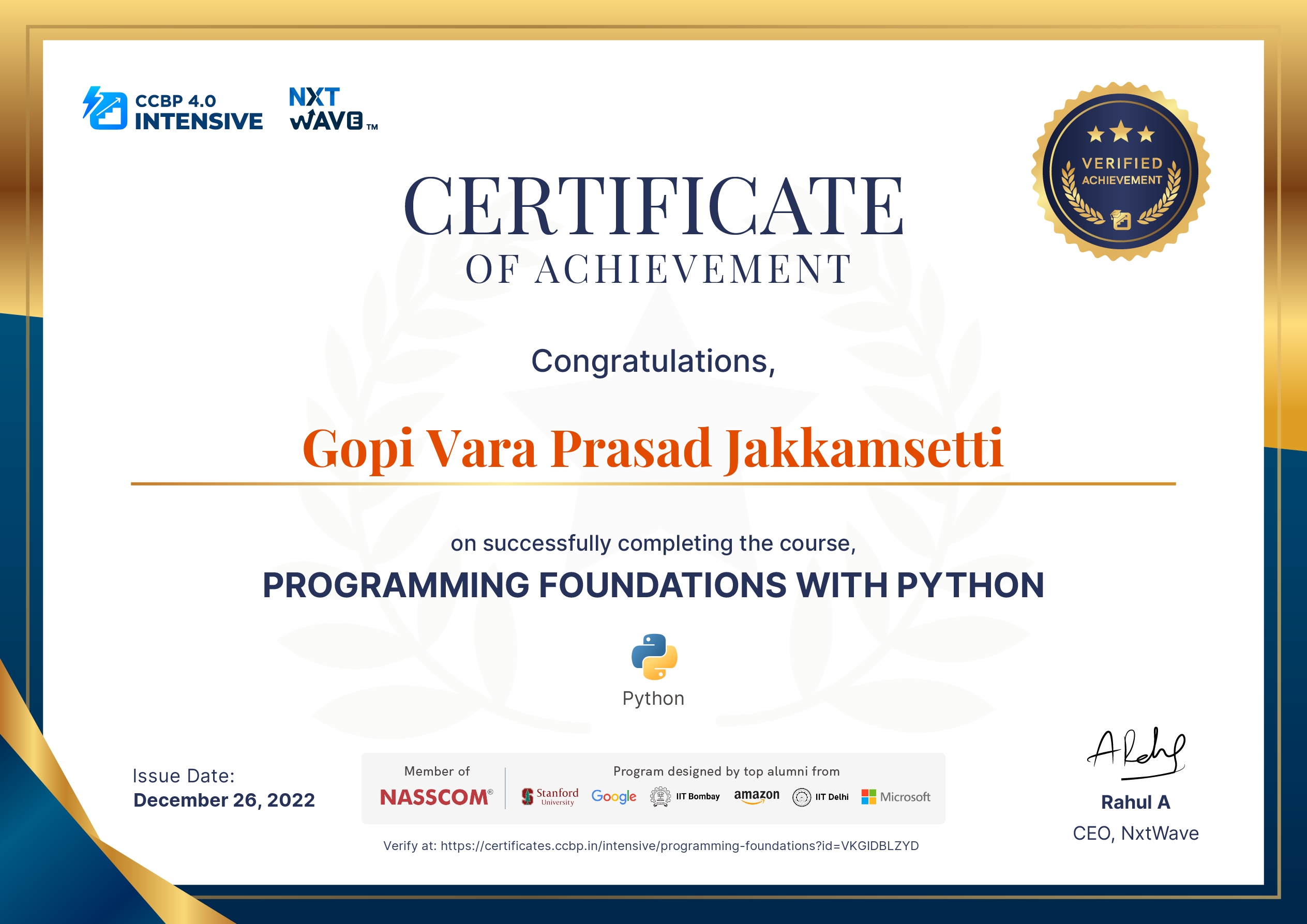 Gopi Vara Prasad Jakkamsetti - Aspiring MERN Stack Developer | CCBPian ...